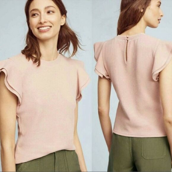 ANTHROPOLOGIE DELETTA Flutter Sleeve Sweater January Pink Women’s Size XL - Picture 2 of 7